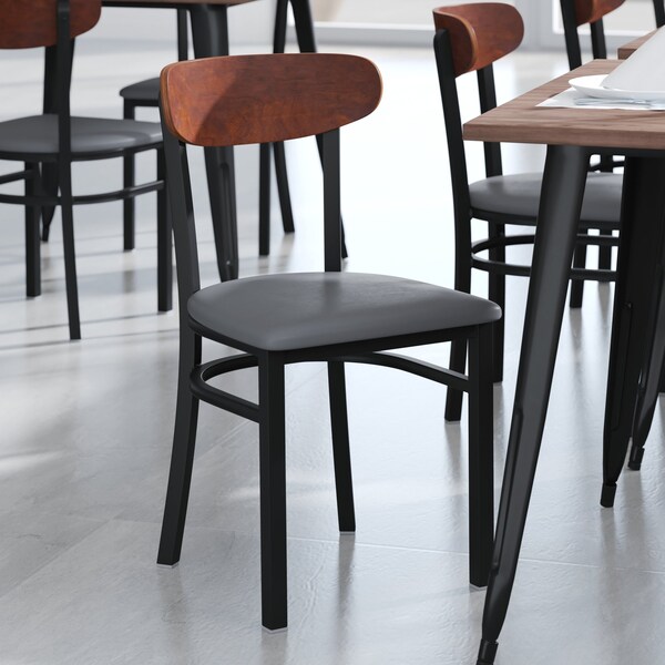 Flash Furniture Gray Vinyl Dining Chairs - Walnut Wood Backs, PK 2 2-XU-DG6V5GYV-WAL-GG - main